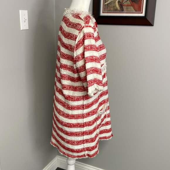 D&G Dolce Gabbana Red White Strip Tweed Evening Jacket Short Sleeve Sparkle - Picture 5 of 10